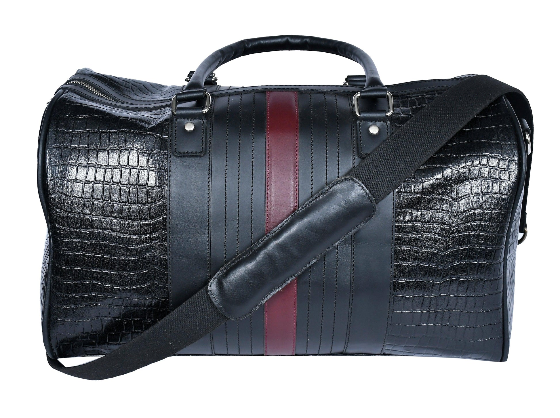  Black Color Pure Leather Duffel Bag for Travelling | Handmade Weekender Bag. - INDIA