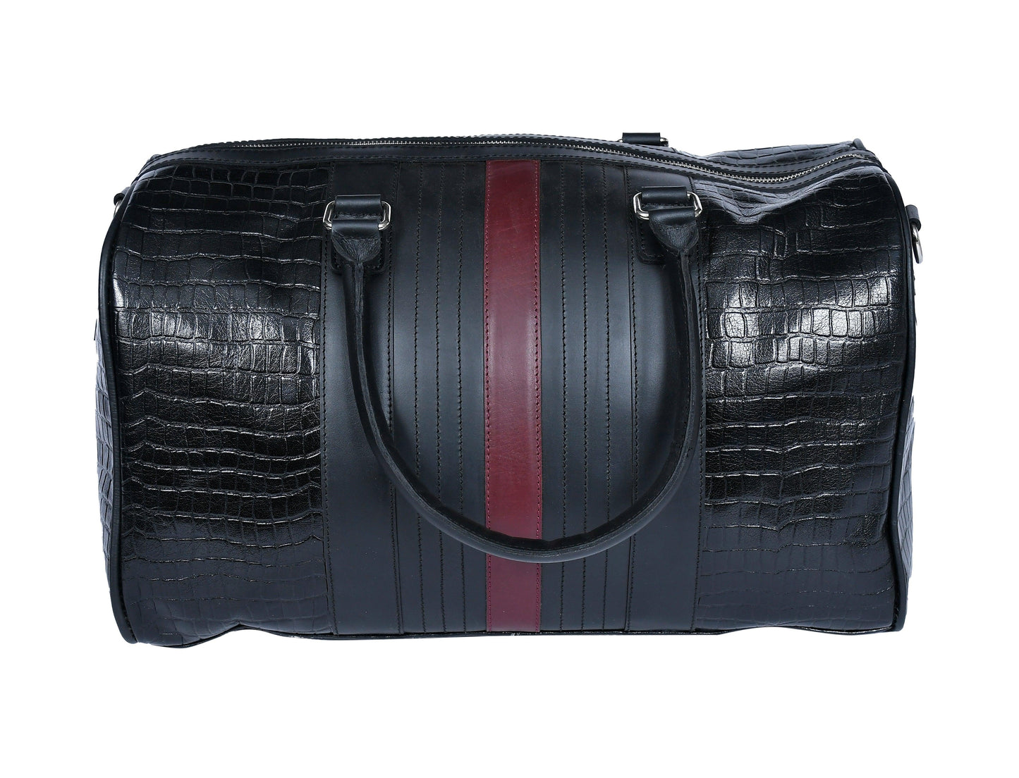  Black Color Pure Leather Duffel Bag for Travelling | Handmade Weekender Bag. - INDIA