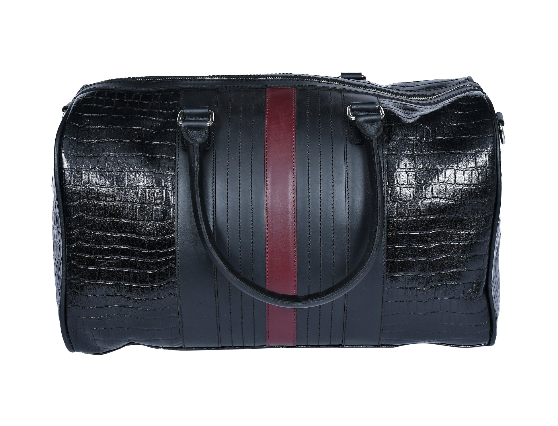  Black Color Pure Leather Duffel Bag for Travelling | Handmade Weekender Bag. - INDIA