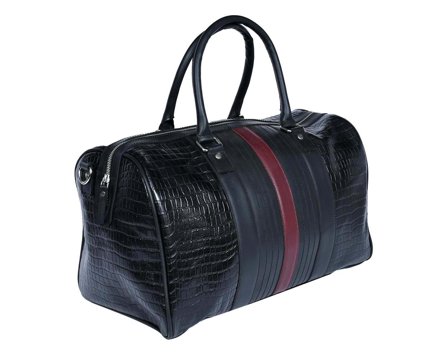  Black Color Pure Leather Duffel Bag for Travelling | Handmade Weekender Bag. - INDIA