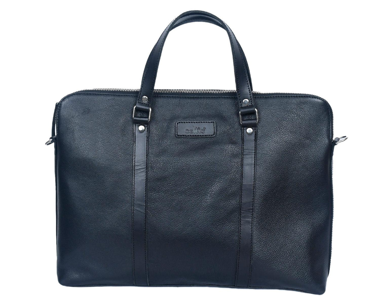  black color pure leather laptop bag for office use with shoulder strap - INDIA