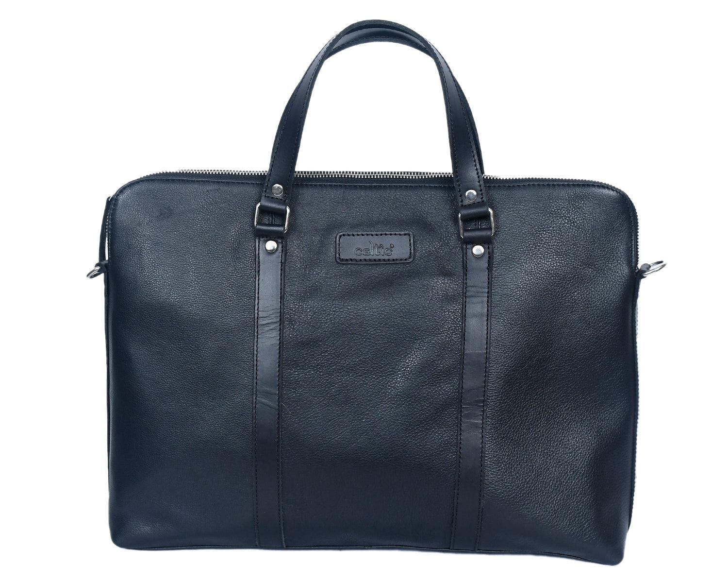  black color pure leather laptop bag for office use with shoulder strap - INDIA