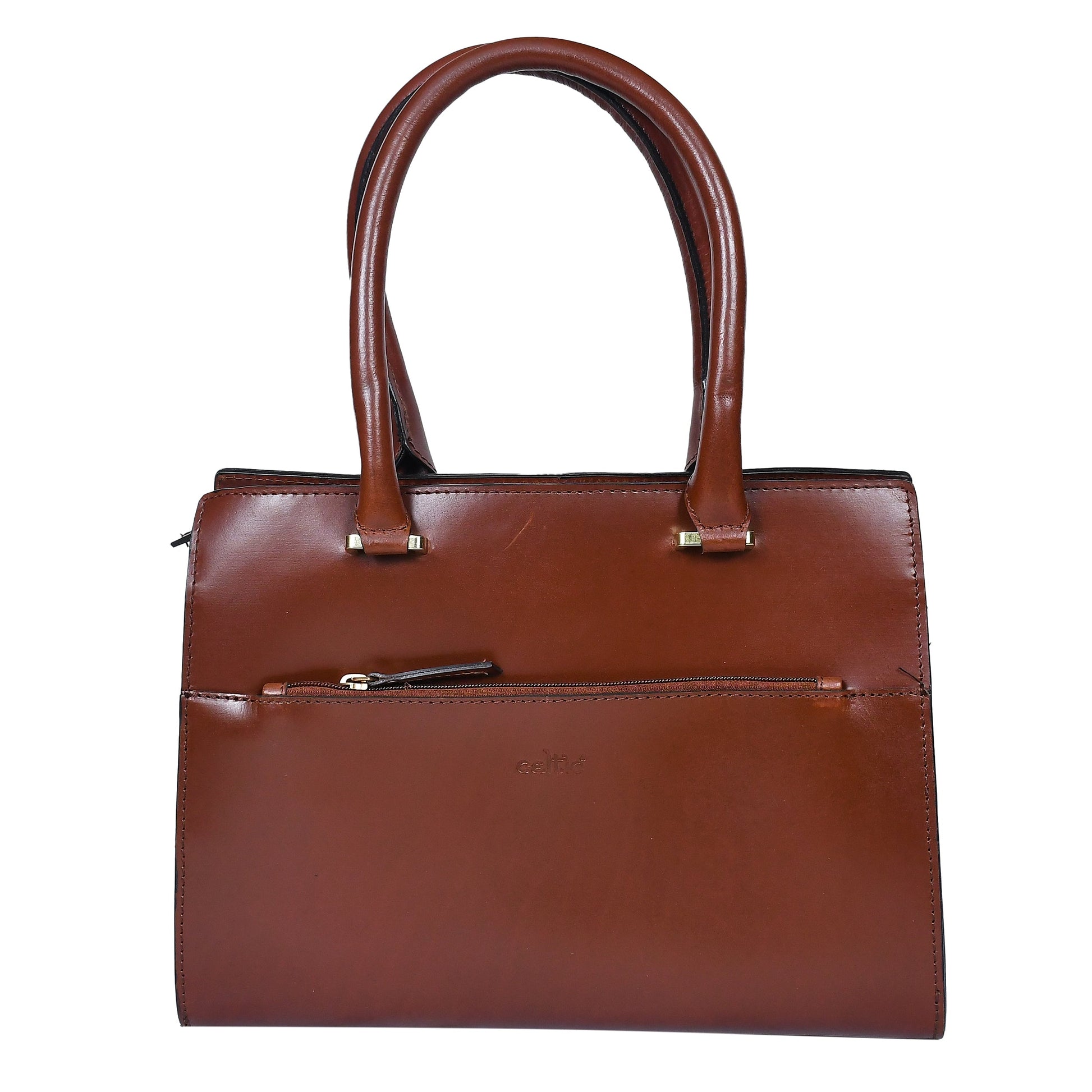 brown color pure leather tote bag for women and girls | with designer look - INDIA