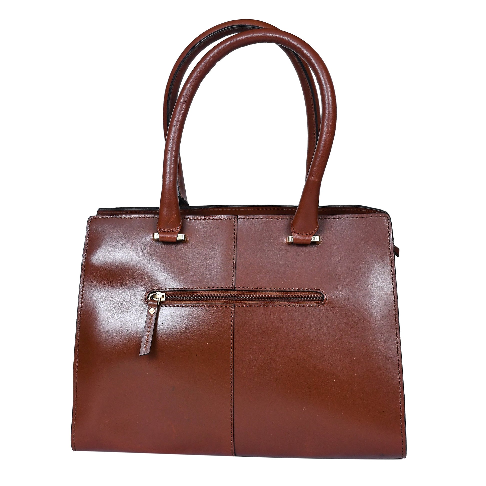  brown color pure leather tote bag for women and girls | with designer look - INDIA