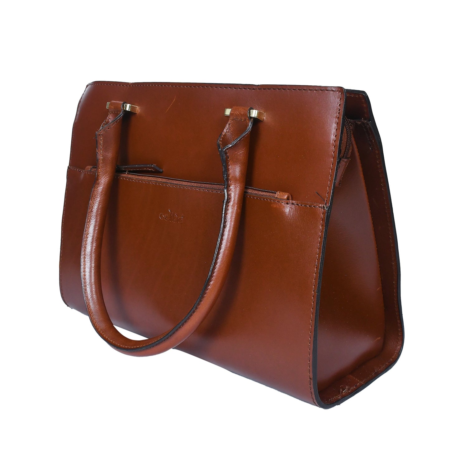  brown color pure leather tote bag for women and girls | with designer look - INDIA
