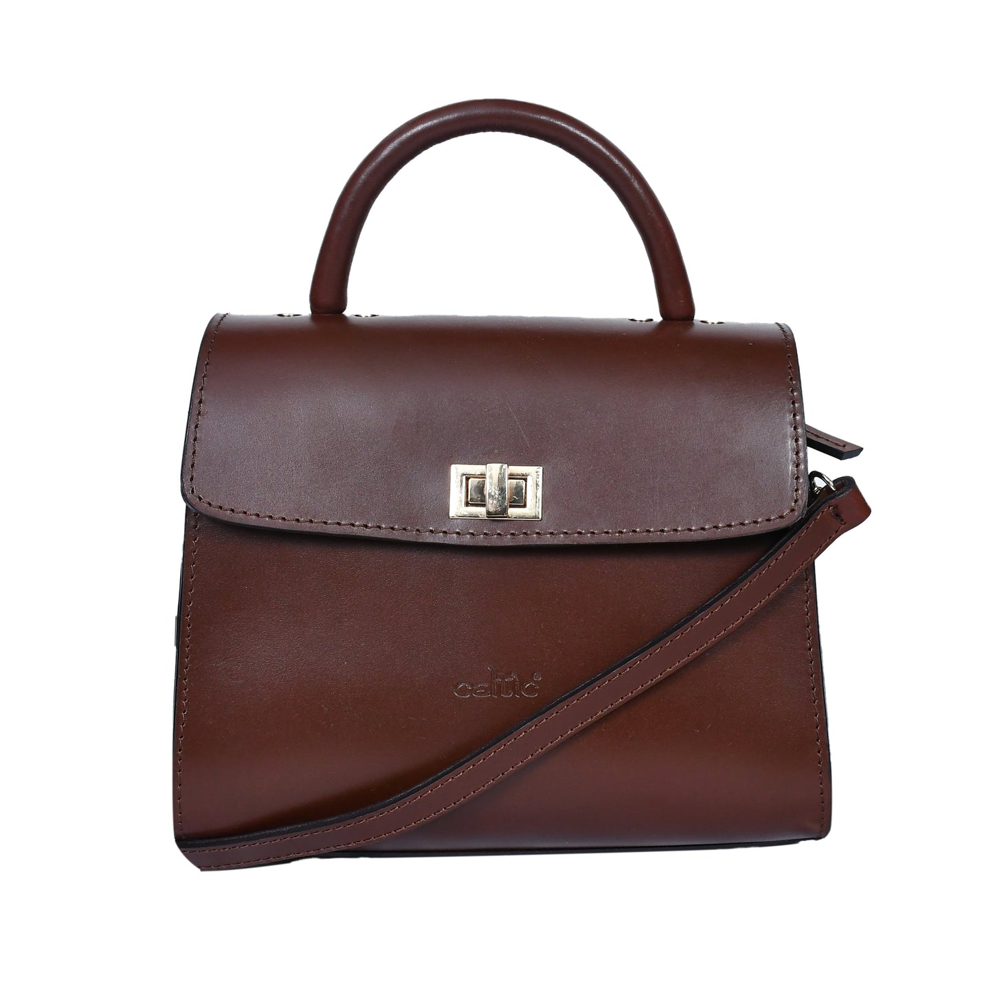  brown color pure leather sling bag for girls and women with glorious finished work. - INDIA