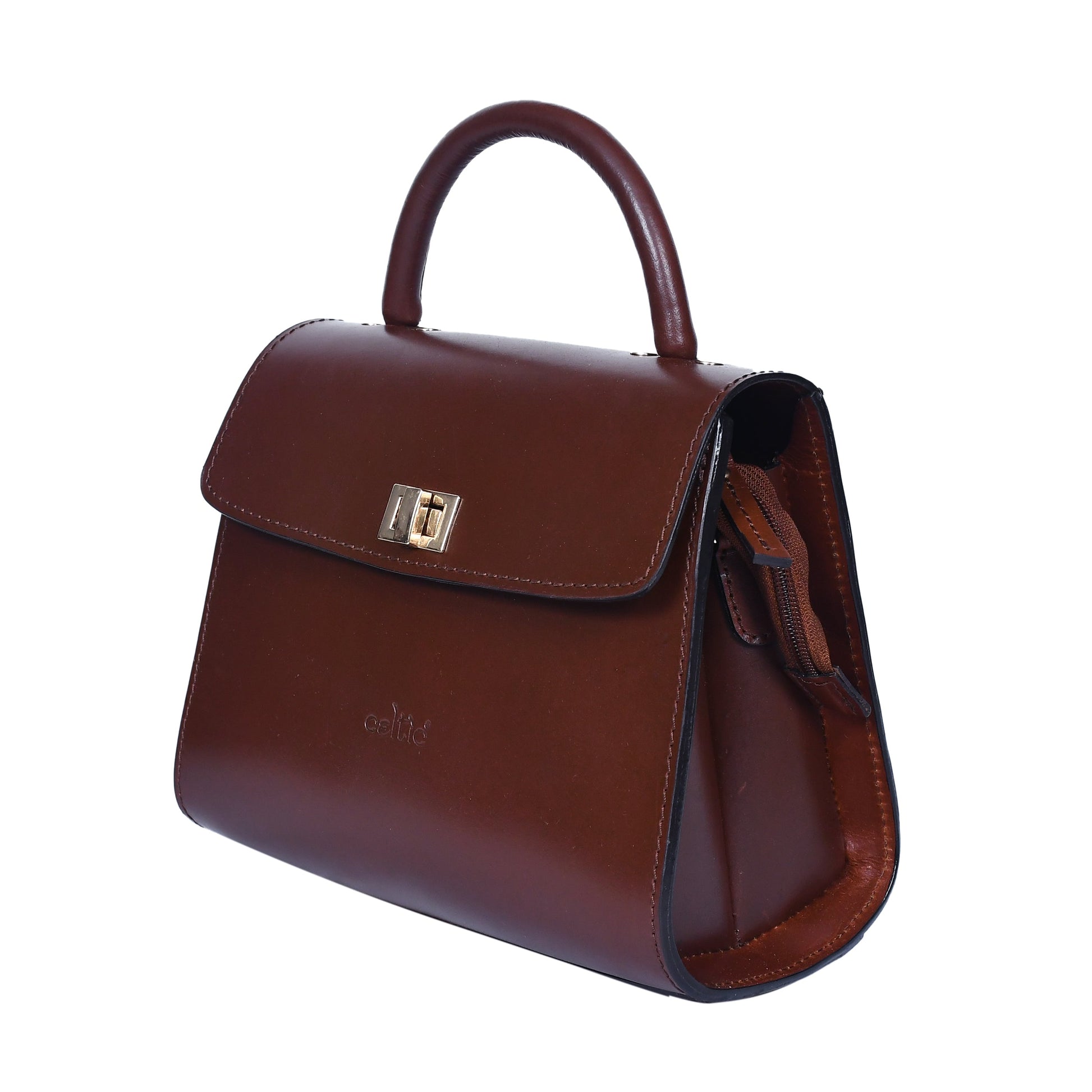  brown color pure leather sling bag for girls and women with glorious finished work. - INDIA