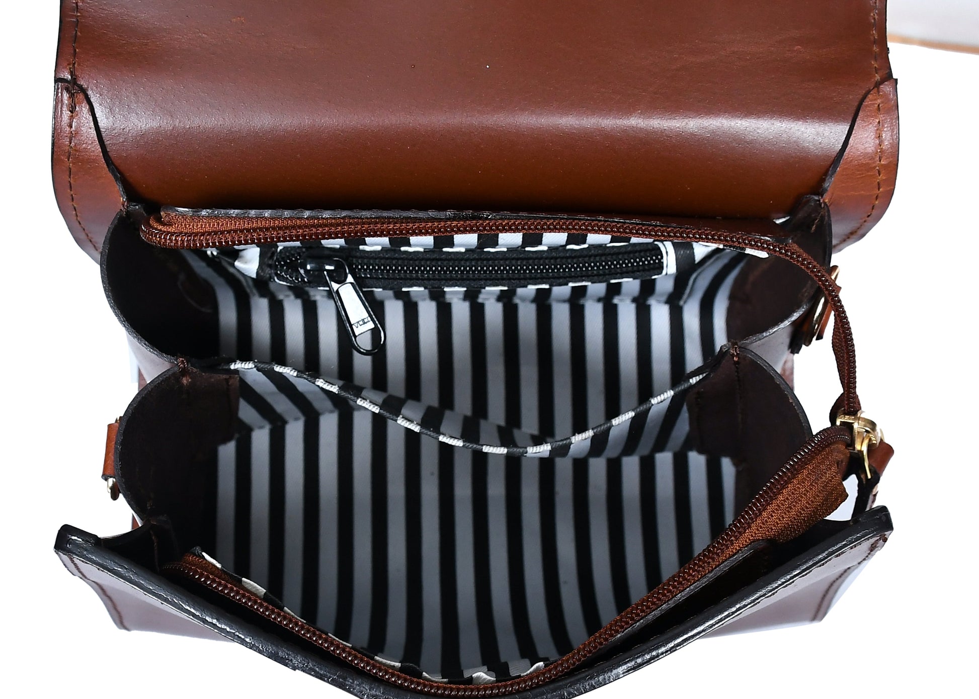  brown color pure leather sling bag for girls and women with glorious finished work. - INDIA