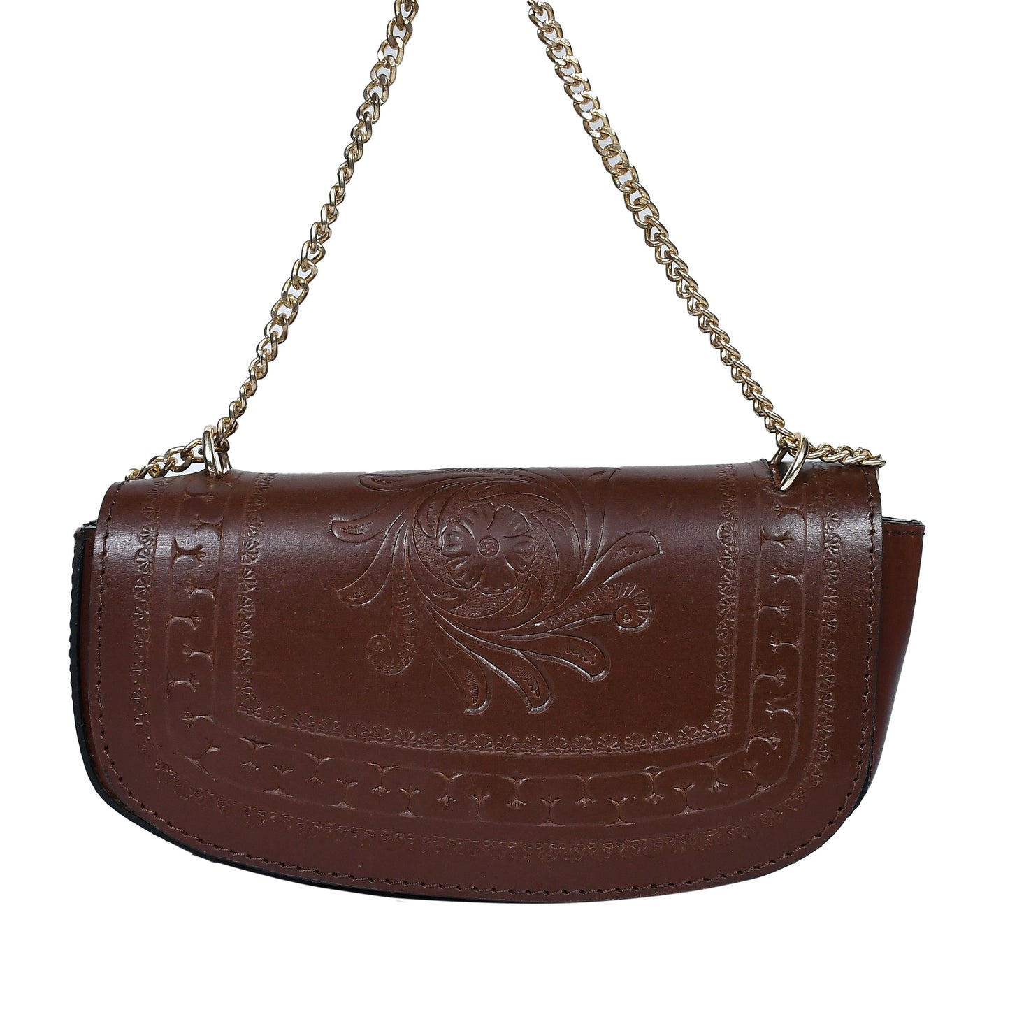  brown color pure leather shoulder bag for women and girls with glorious crafted . - INDIA