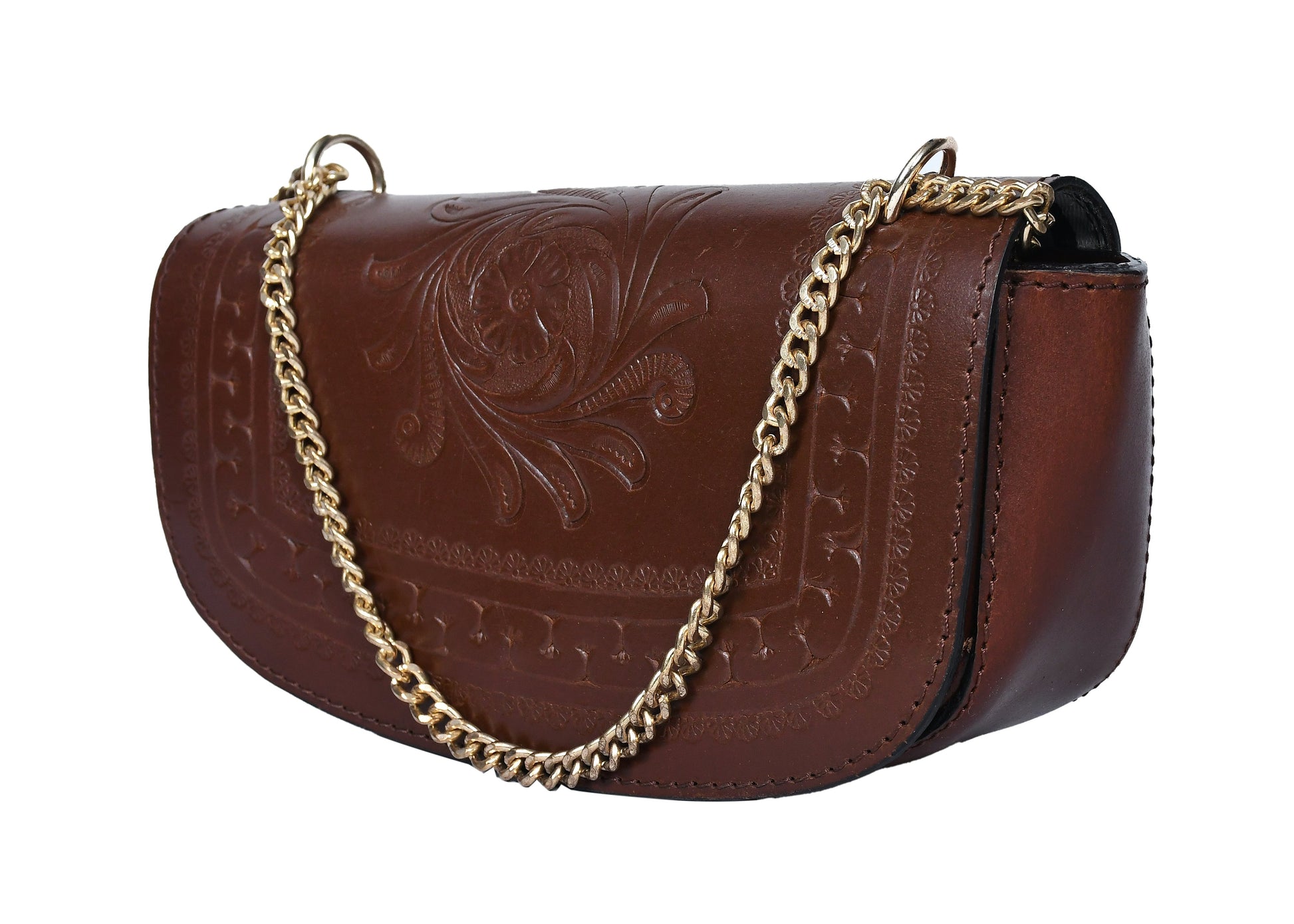  brown color pure leather shoulder bag for women and girls with glorious crafted . - INDIA