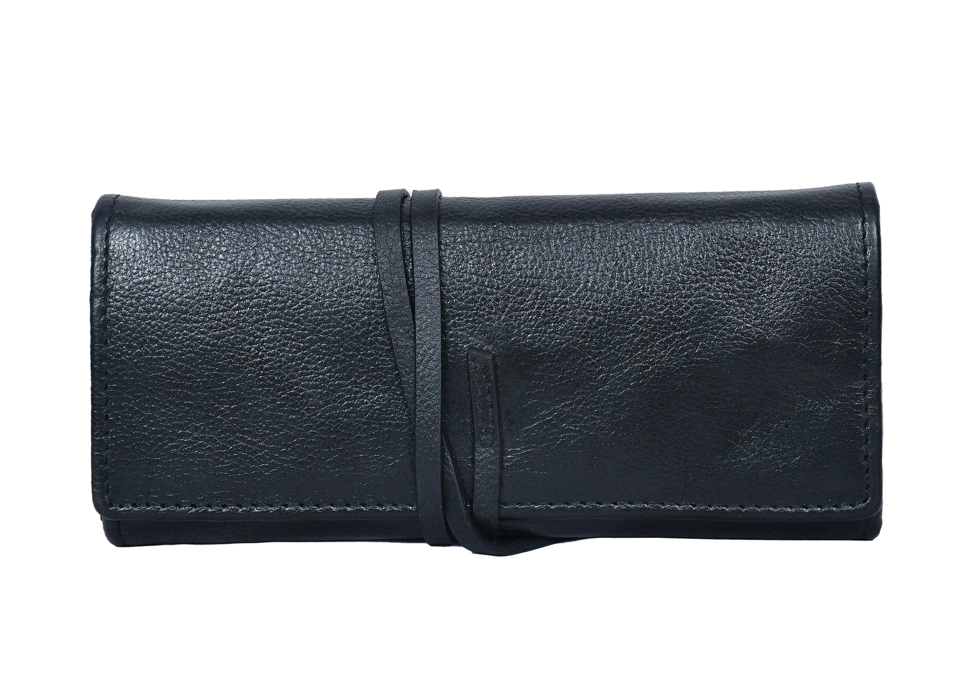  black color pure leather clutch with glorious finished work. - INDIA