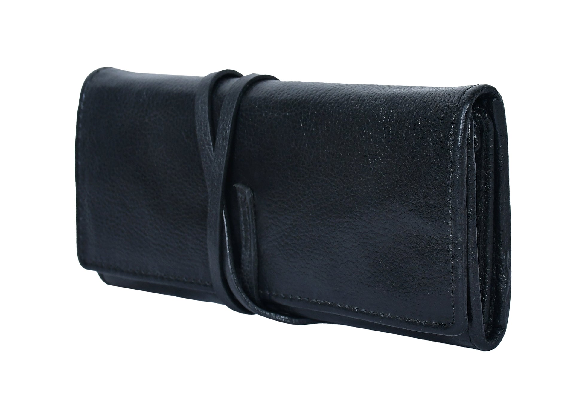  black color pure leather clutch with glorious finished work. - INDIA