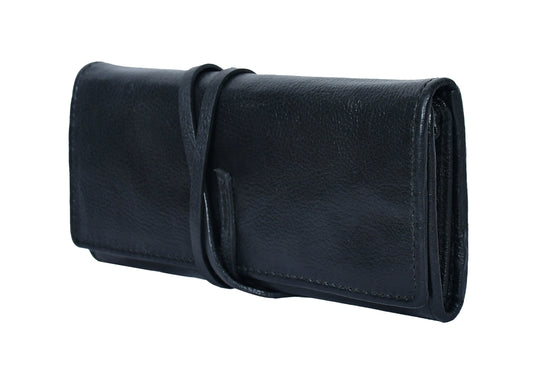  black color pure leather clutch with glorious finished work. - INDIA