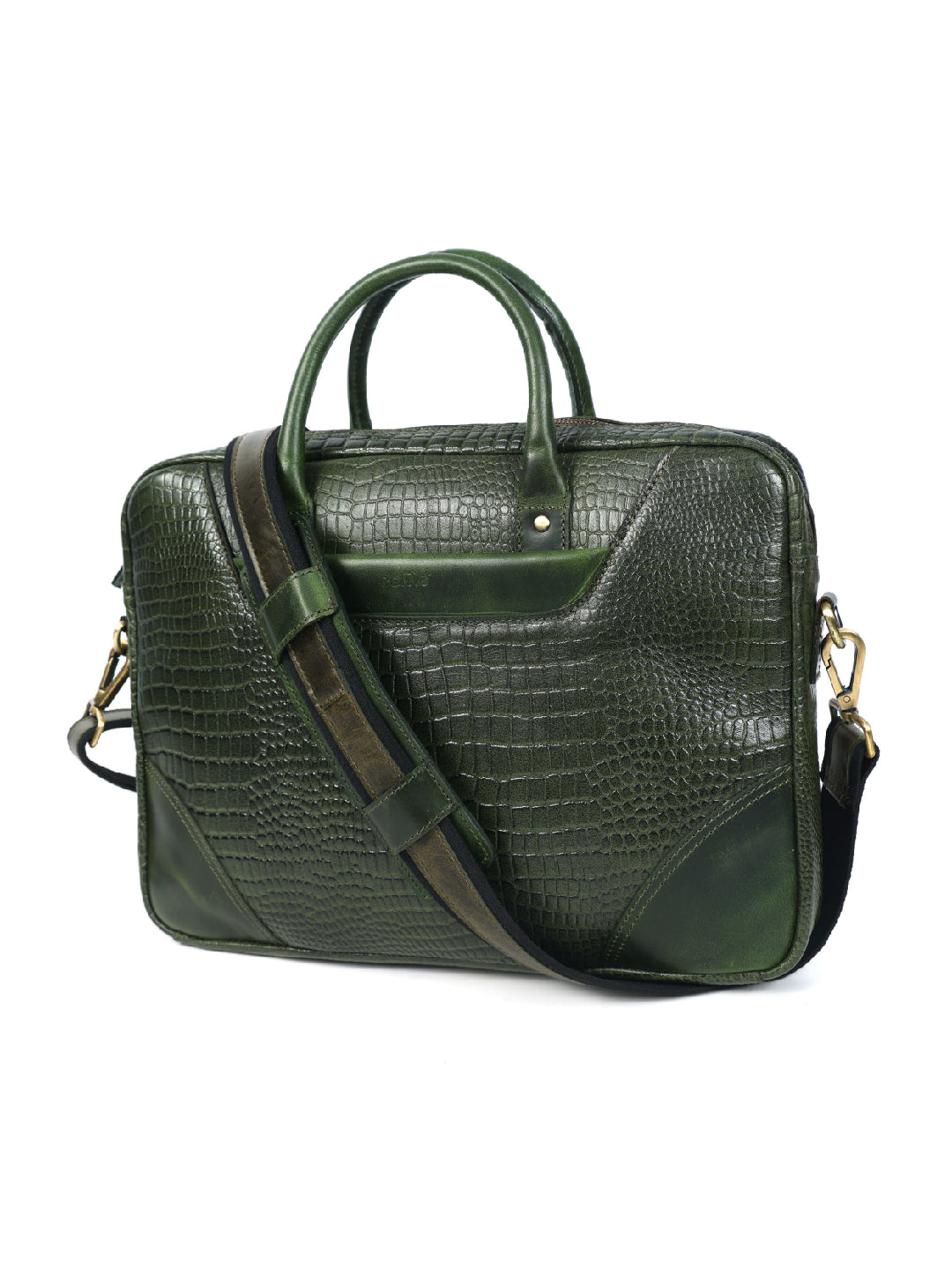 Green Croco Texture Leather Laptop Bag | Elegant and  Durable Office Carry with Strap Art: BG-1536-GREEN