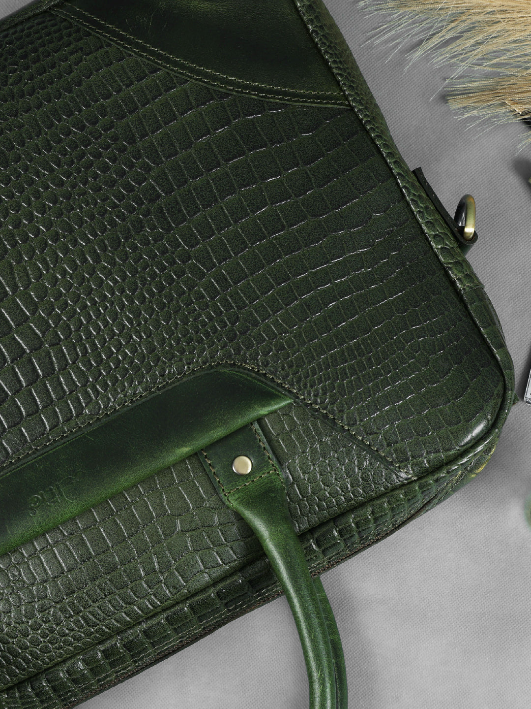 Green Croco Texture Leather Laptop Bag | Elegant and  Durable Office Carry with Strap Art: BG-1536-GREEN