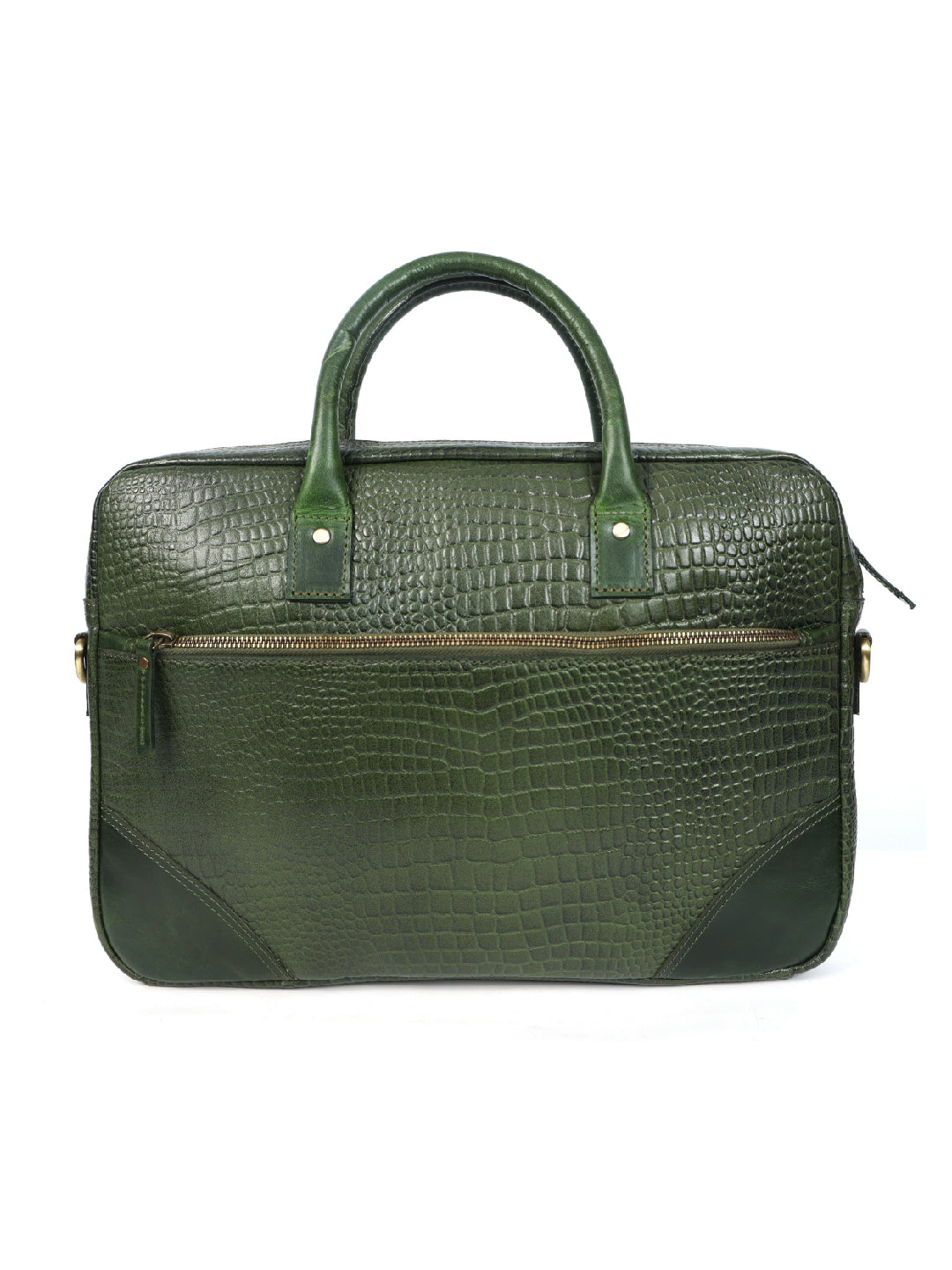 Green Croco Texture Leather Laptop Bag | Elegant and  Durable Office Carry with Strap Art: BG-1536-GREEN