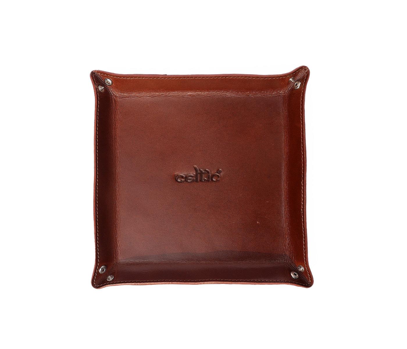  Brown Color Pure Leather Tray For Office Use - INDIA