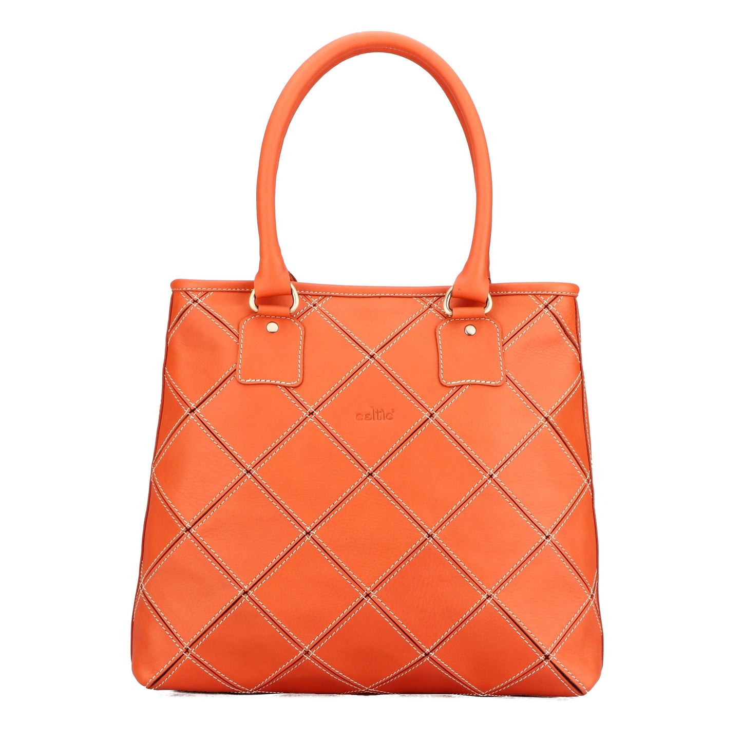  Premium Handmade Orange Leather Tote Bag. - INDIA