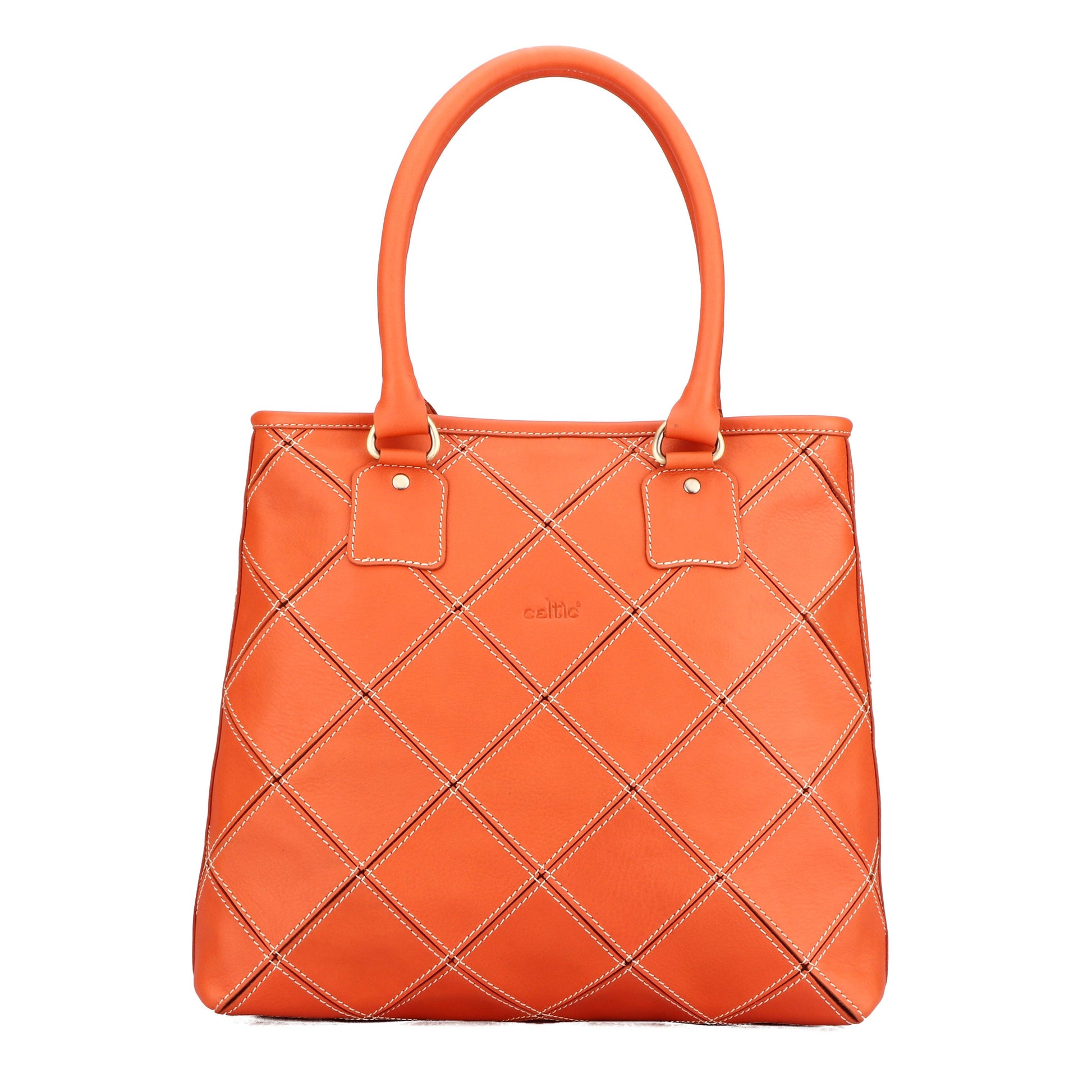  Premium Handmade Orange Leather Tote Bag. - INDIA