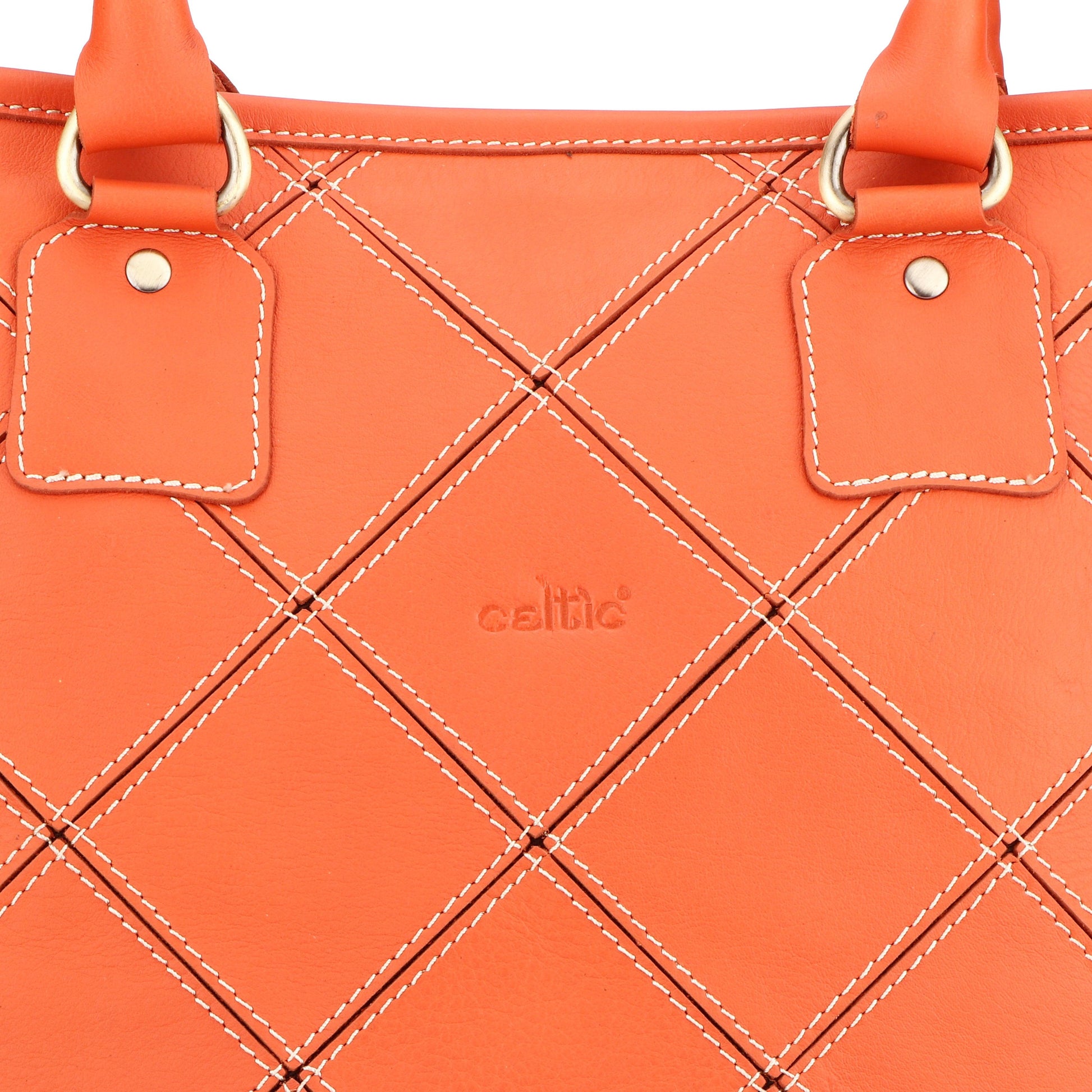  Premium Handmade Orange Leather Tote Bag. - INDIA