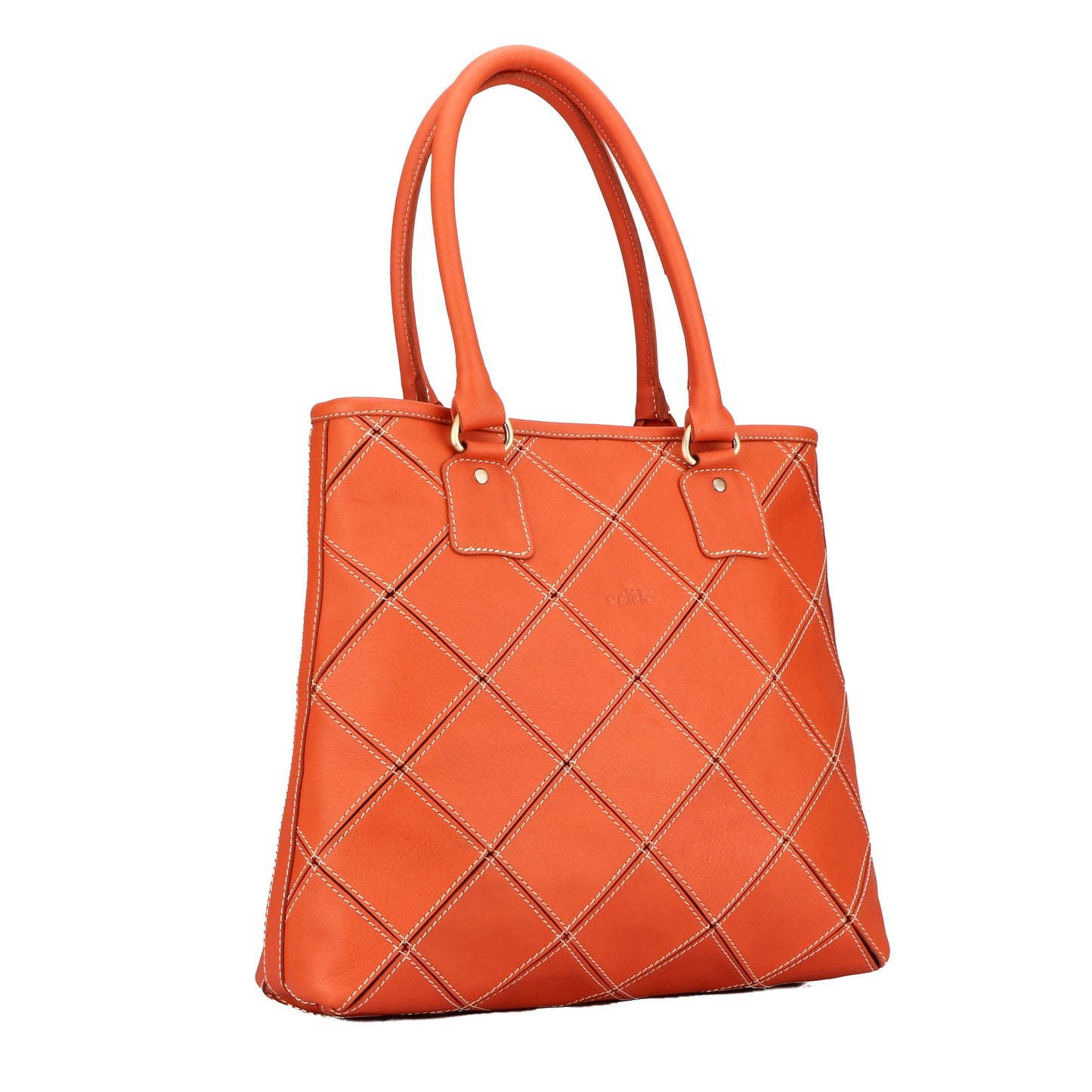  Premium Handmade Orange Leather Tote Bag. - INDIA