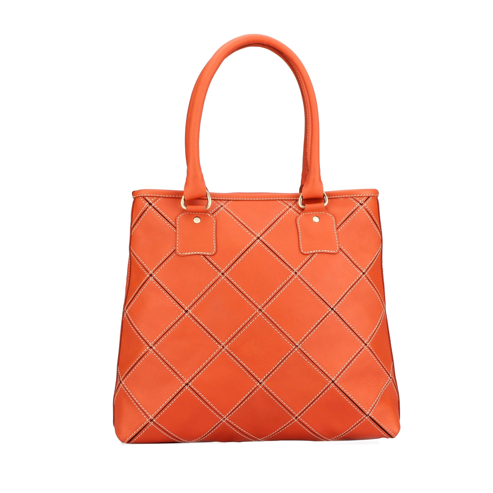  Premium Handmade Orange Leather Tote Bag. - INDIA