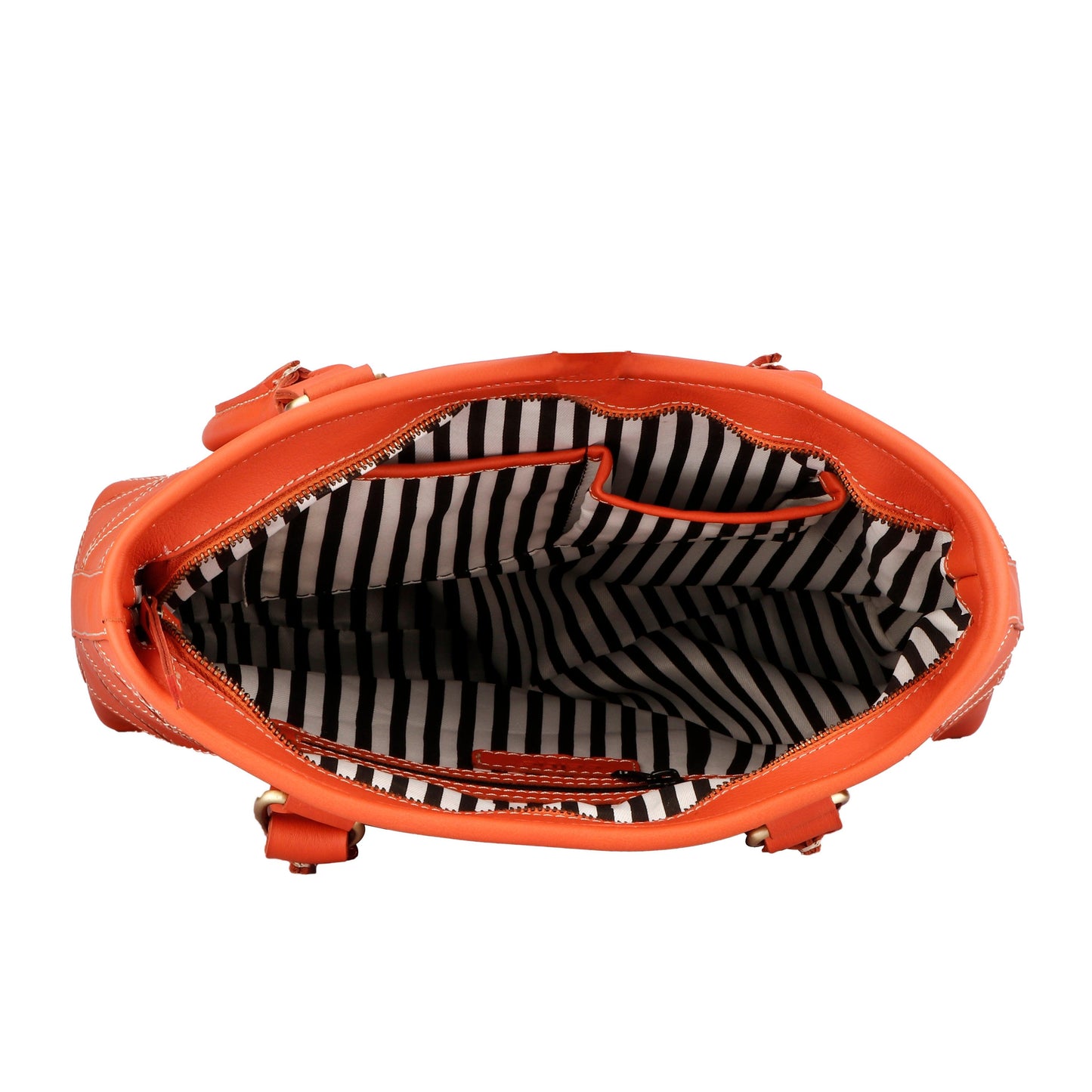  Premium Handmade Orange Leather Tote Bag. - INDIA