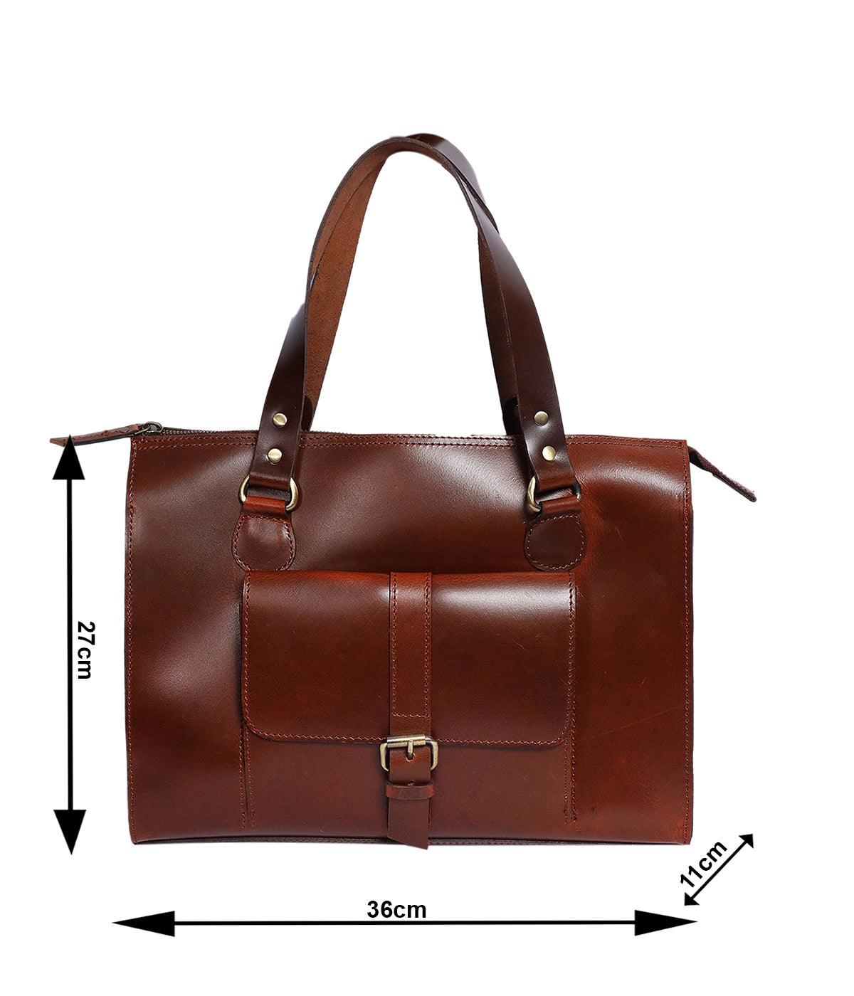  brown color pure leather tote bag for office use - INDIA