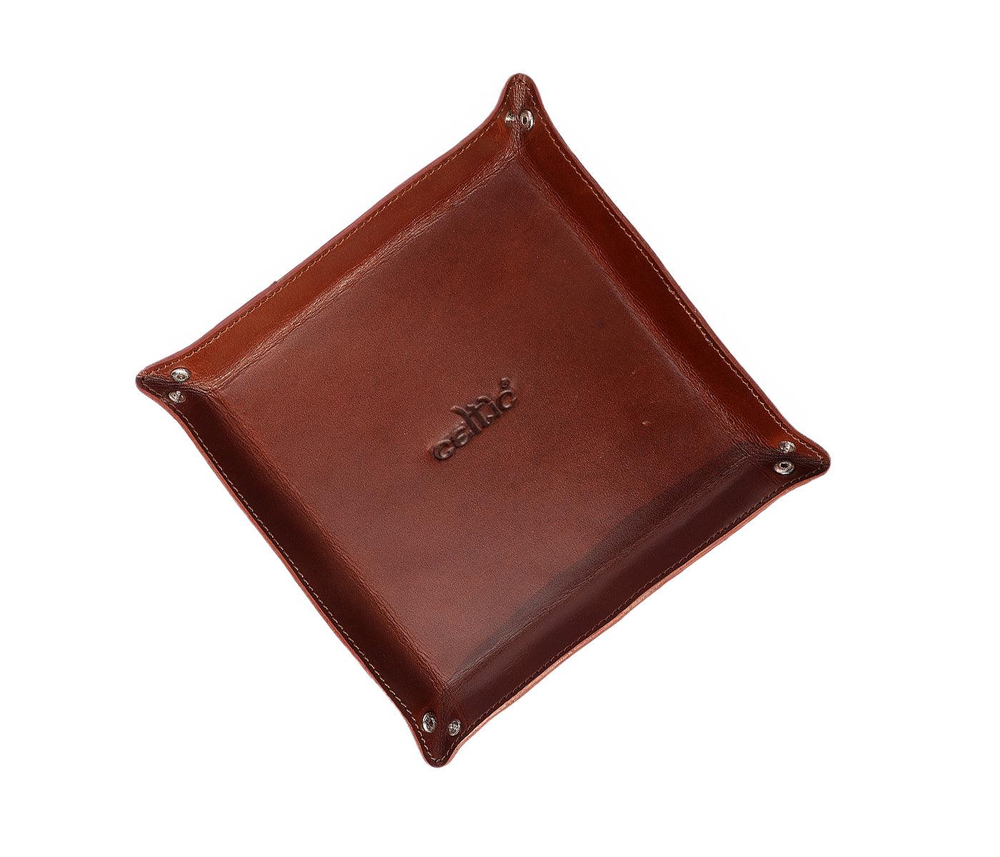  Brown Color Pure Leather Tray For Office Use - INDIA