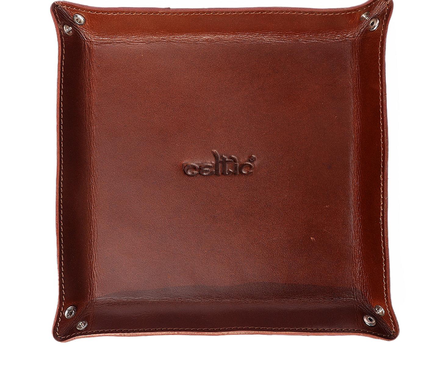  Brown Color Pure Leather Tray For Office Use - INDIA