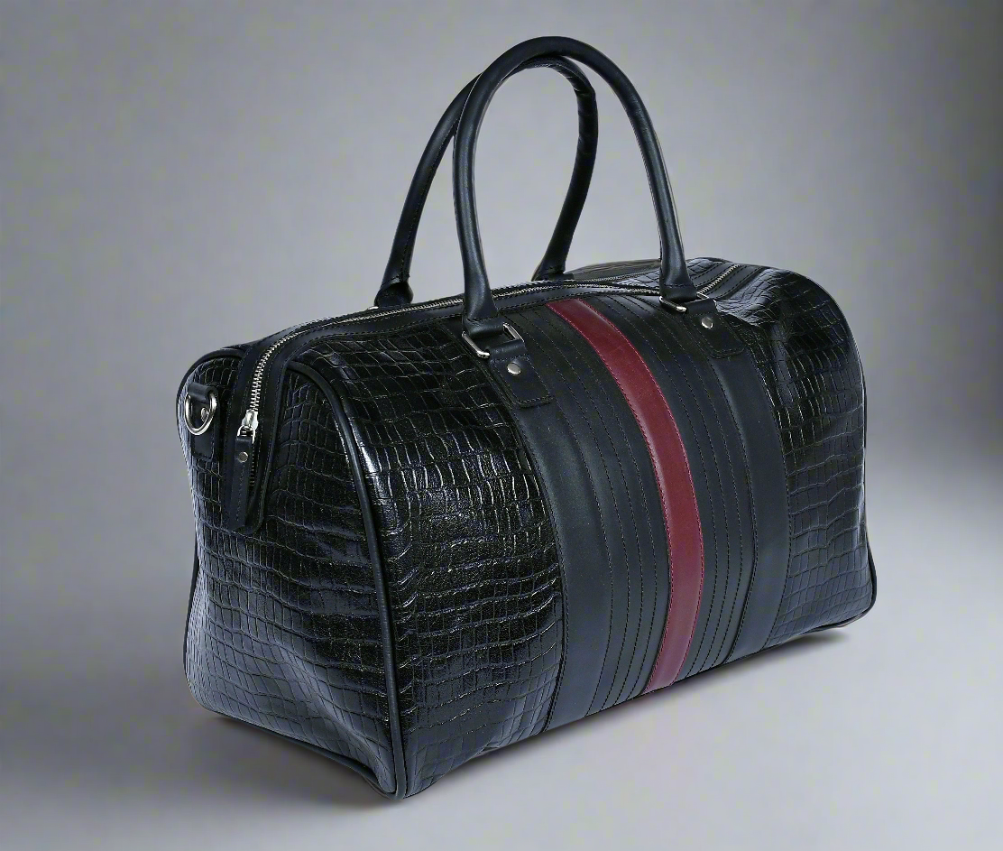  Black Color Pure Leather Duffel Bag for Travelling | Handmade Weekender Bag. Art: BG-1712