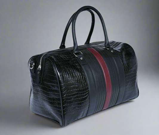  Black Color Pure Leather Duffel Bag for Travelling | Handmade Weekender Bag. Art: BG-1712