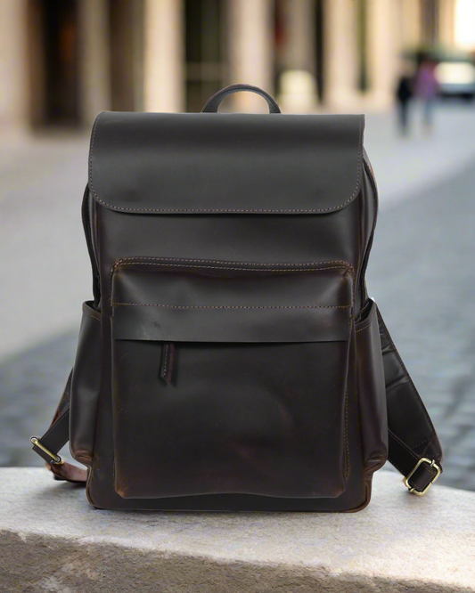 Premium Genuine Leather Backpack with Structured Body and Spacious Main Compartment