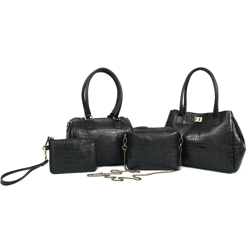 Premium Croc Pattern Leather Women's 4-in-1 Handbag Set (Tote, Shoulder, Sling & clutch)