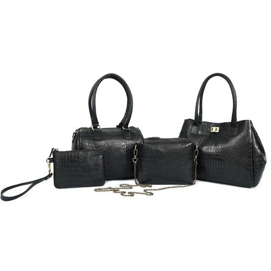 Premium Croc Pattern Leather Women's 4-in-1 Handbag Set (Tote, Shoulder, Sling & clutch)