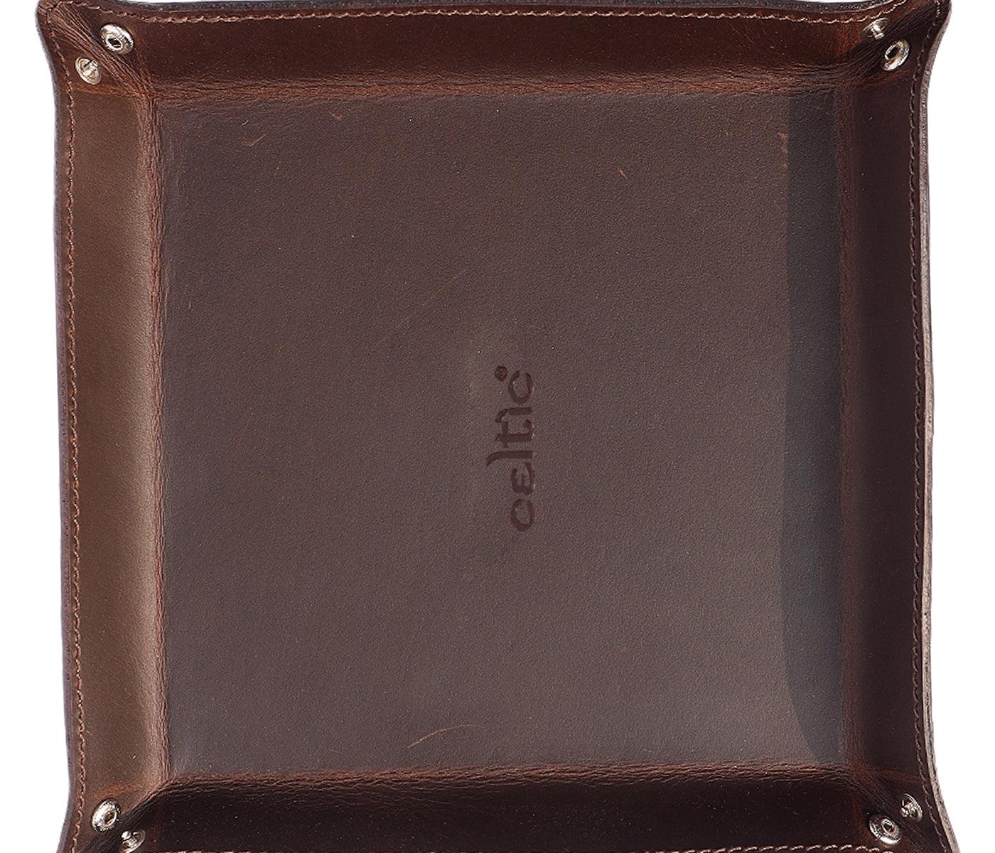  Dark Brown Color Pure Leather Tray For Office Use - INDIA