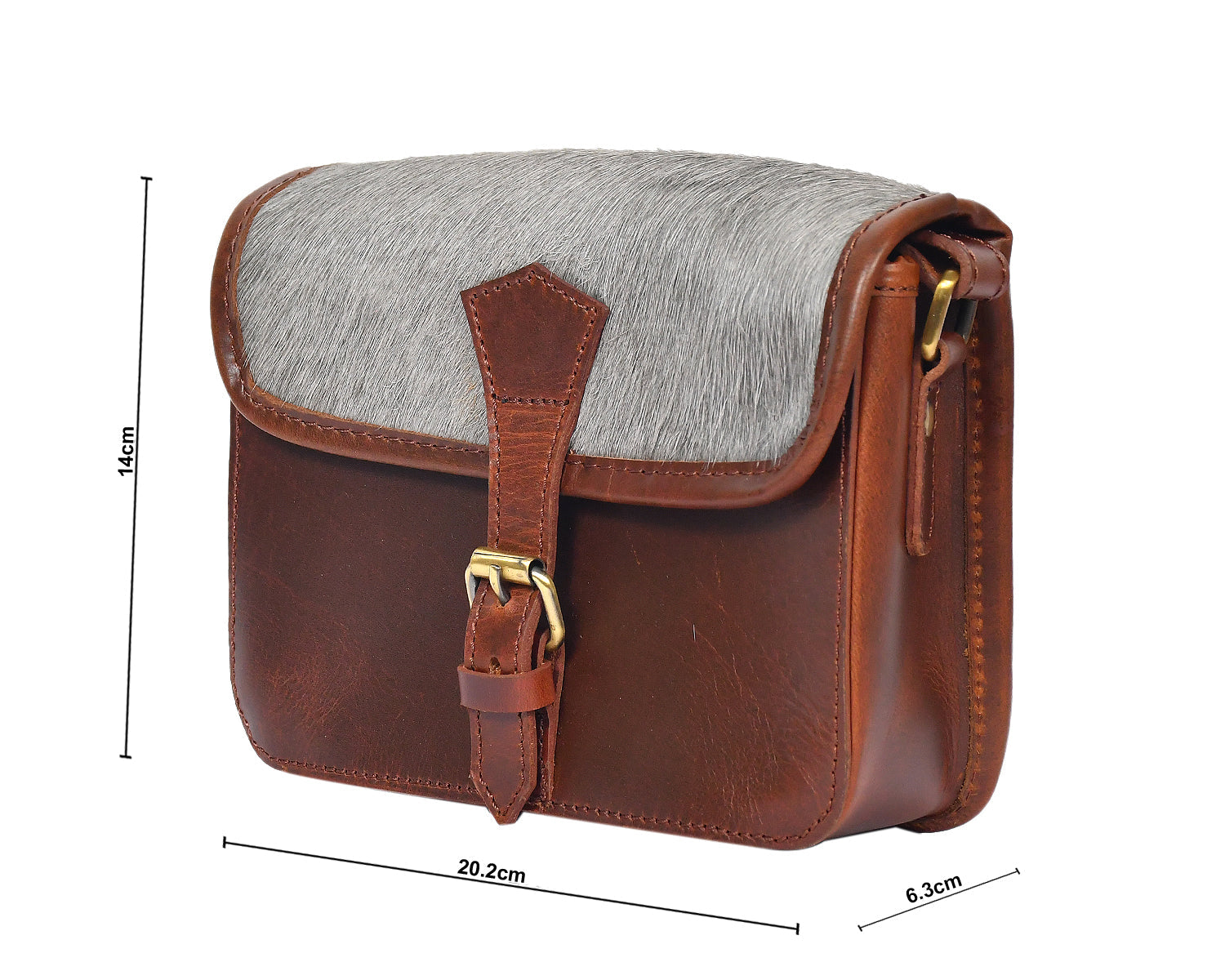  brown color leather with grey hair on leather sling bag for women and girls | Party wear . - INDIA