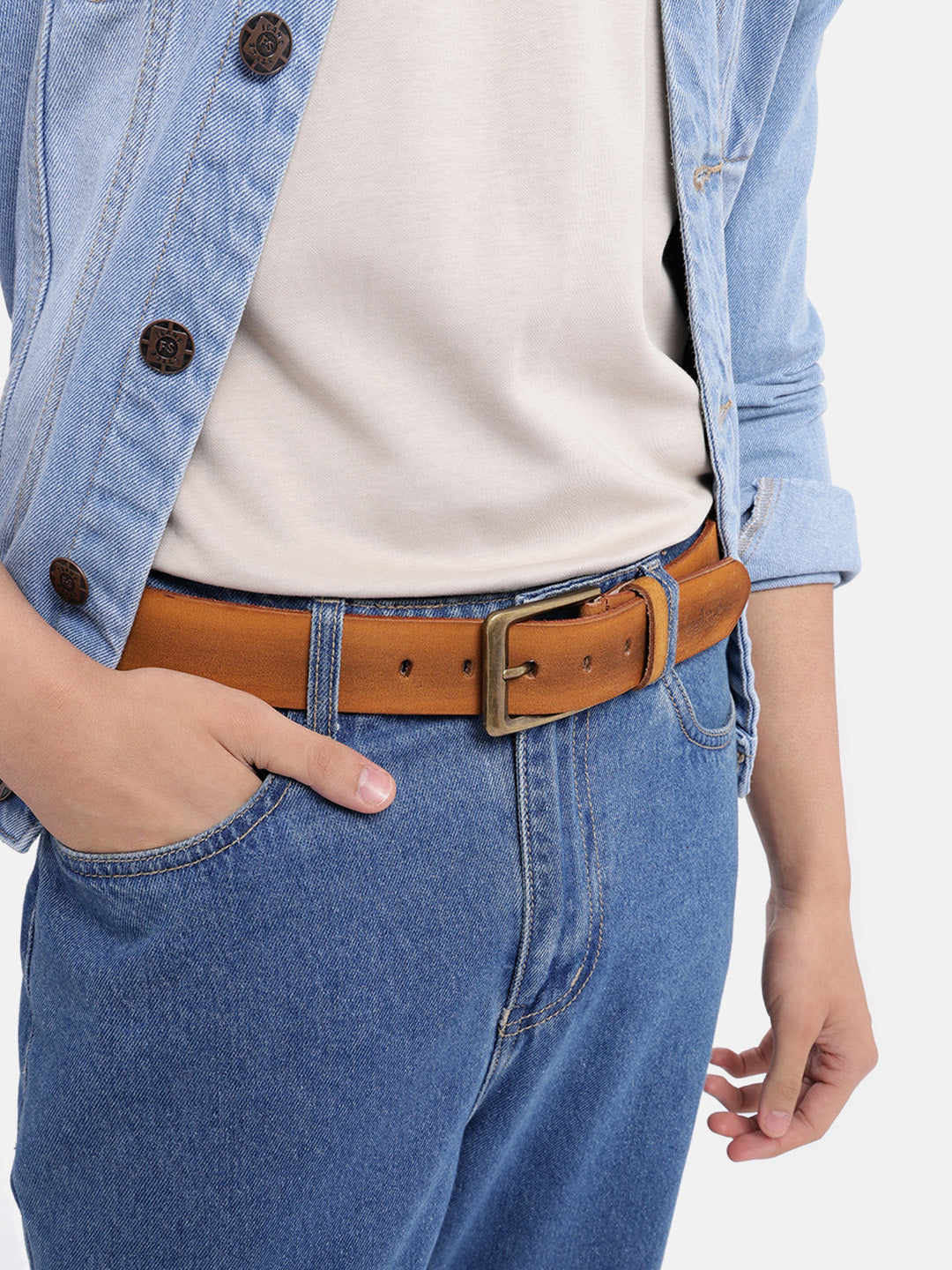 Premium Leather Tan Belt with Antique Buckle