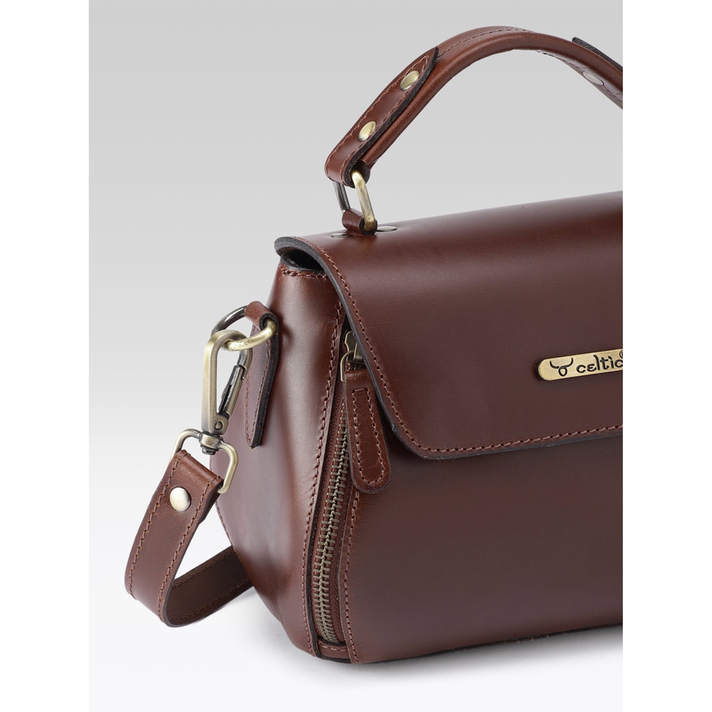 Premium Genuine Leather Top-Handle Handbag with Flap Closure & Zip Compartments