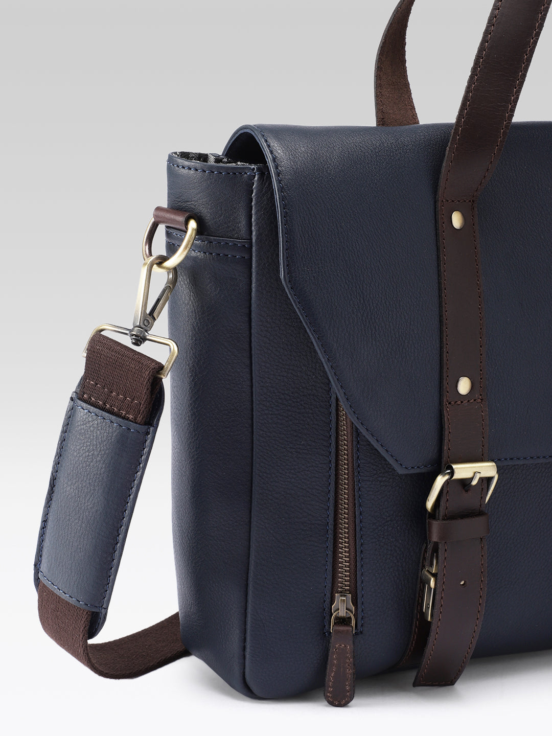Premium Genuine Leather Office Laptop Bag with Tablet Sleeve & Adjustable Strap