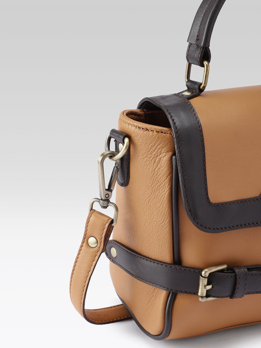 Premium Genuine Brown Leather Top Handle Handbag with Adjustable Strap