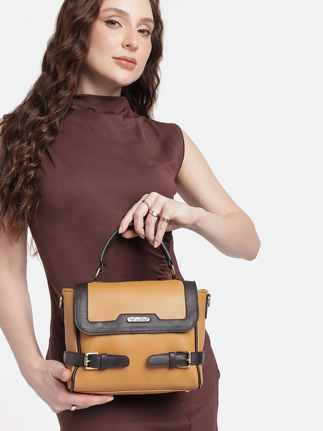 Premium Genuine Brown Leather Top Handle Handbag with Adjustable Strap