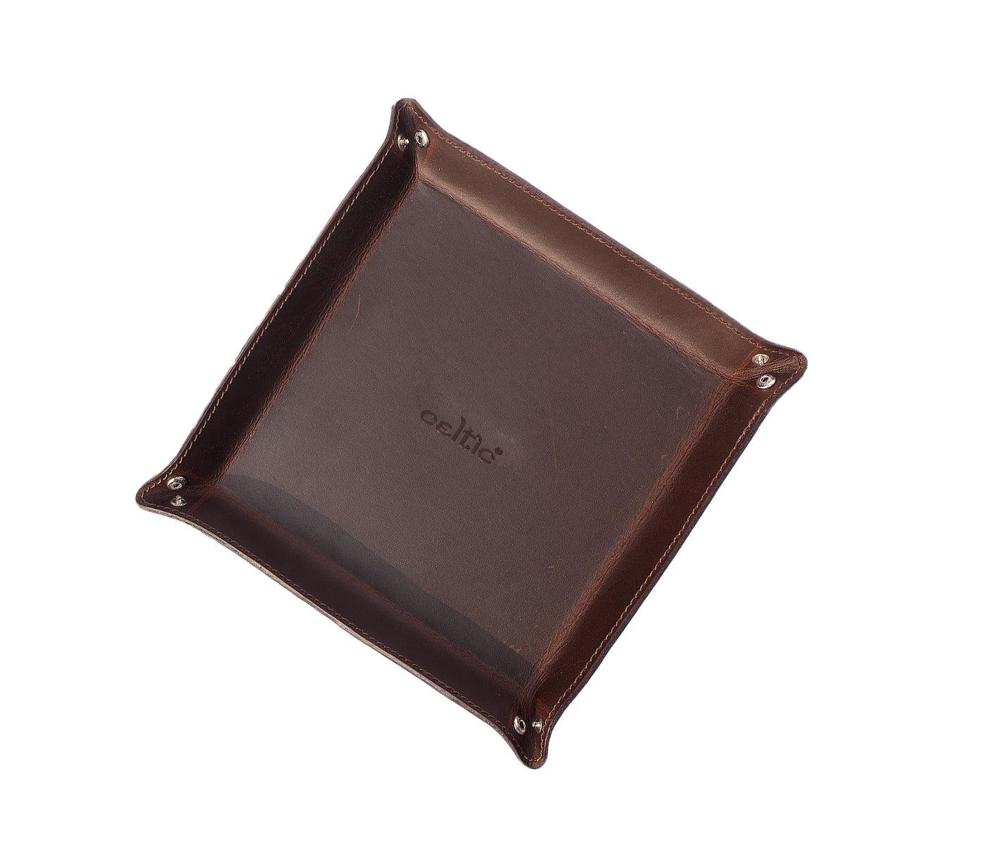  Dark Brown Color Pure Leather Tray For Office Use - INDIA