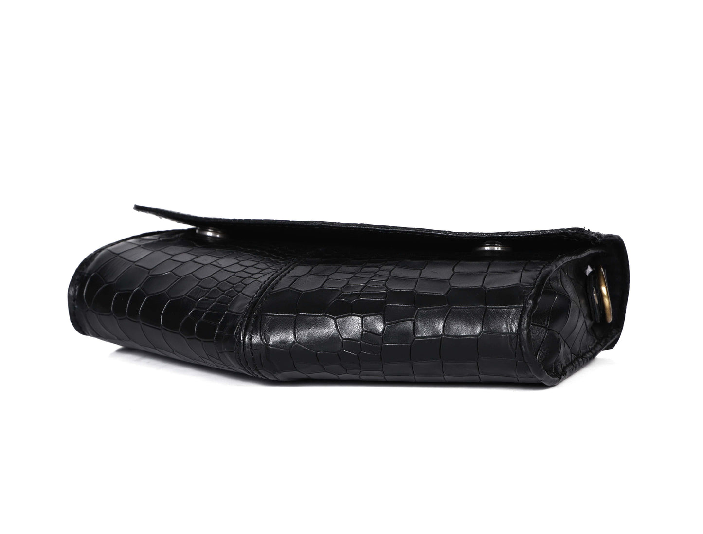 Chic Elegance: Black Deep Croco Leather Crossbody Bag. - CELTICINDIA